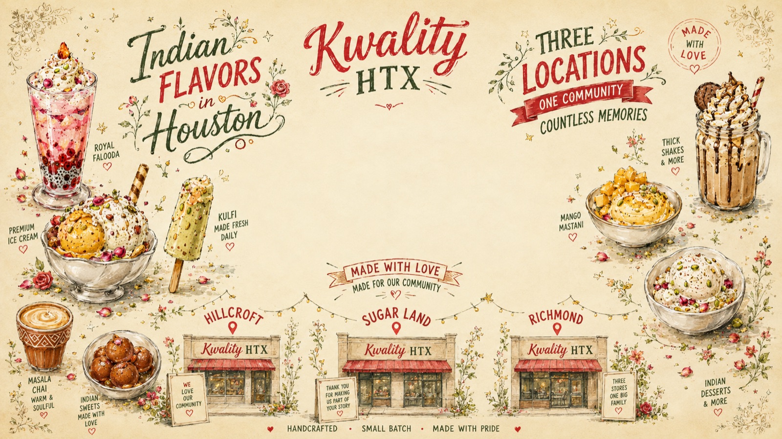 Indian flavors in Houston — three Kwality HTX locations, one community: Hillcroft, Sugar Land, and Richmond.